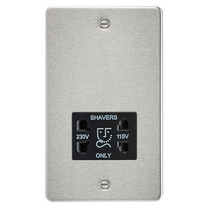 Picture of Flat Plate 115/230V Dual Voltage Shaver Socket - Brushed Chrome with Black Insert