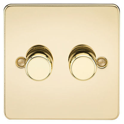 Picture of Flat Plate 2G 2 Way 10-200W (5-150W LED) Trailing Edge Dimmer - Polished Brass