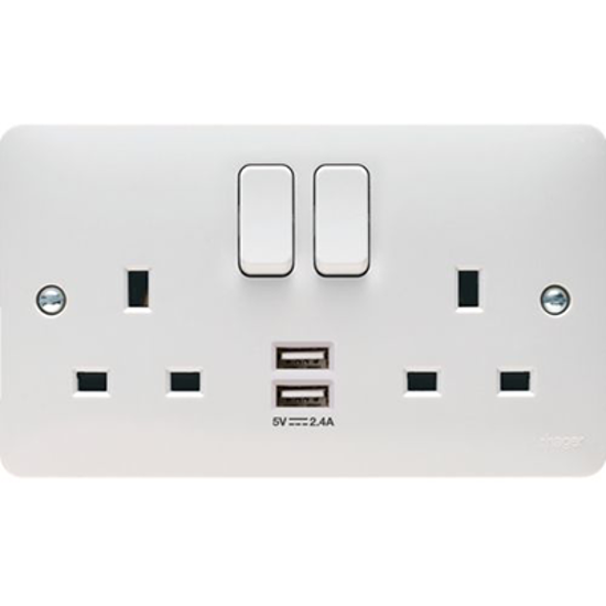 Picture of 13A 2 Gang Double Pole Switched Socket Complete With Twin USB Ports