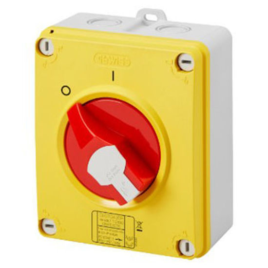 Picture of 40A 4 Pole - Isolator - HP - Emergency - Isolating Material Box - Lockable Red Knob