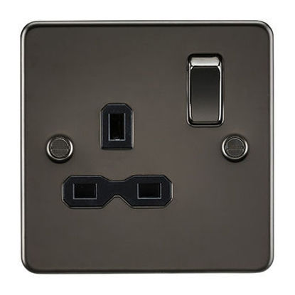 Picture of Flat Plate 13A 1G DP Switched Socket - Gunmetal with Black Insert