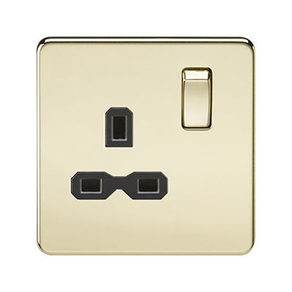 Picture of Screwless 13A 1G DP Switched Socket - Polished Brass with Black Insert