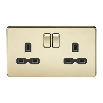 Picture of Screwless 13A 2G DP Switched Socket - Polished Brass with Black Insert