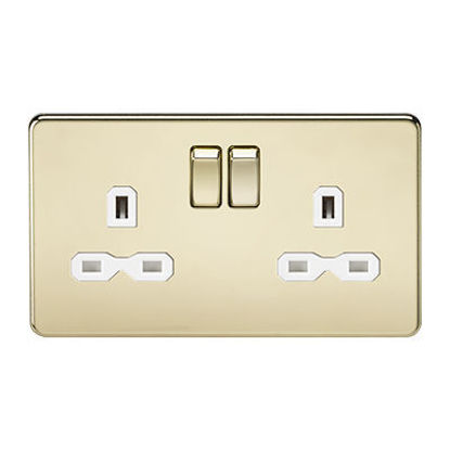 Picture of Screwless 13A 2G DP Switched Socket - Polished Brass with White Insert