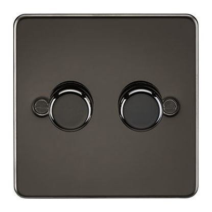 Picture of Flat Plate 2G 2 Way 10-200W (5-150W LED) Trailing Edge Dimmer - Gunmetal