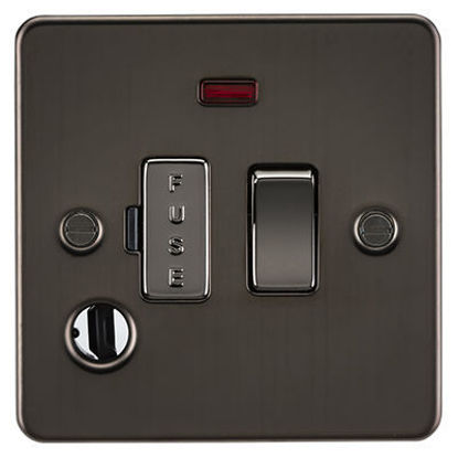 Picture of Flat Plate 13A Switched Fused Spur Unit with Neon and Flex Outlet - Gunmetal
