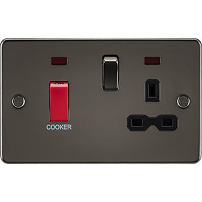 Picture of Flat Plate 45A DP Switch and 13A Switched Socket with Neon - Gunmetal with Black Insert