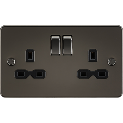 Picture of Flat Plate 13A 2G DP Switched Socket - Gunmetal with Black Insert
