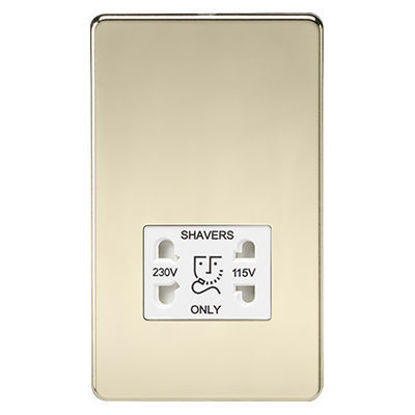 Picture of Screwless 115V/230V Dual Voltage Shaver Socket - Polished Brass with White Insert