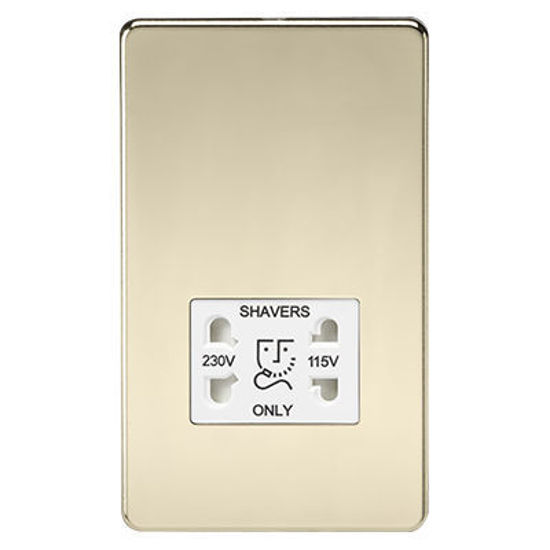 Picture of Screwless 115V/230V Dual Voltage Shaver Socket - Polished Brass with White Insert