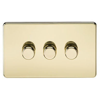 Picture of Screwless 3G 2-Way 10-200W (5-150W LED) Trailing Edge Dimmer - Polished Brass