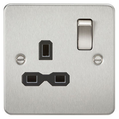 Picture of Flat Plate 13A 1G DP Switched Socket - Brushed Chrome with Black Insert