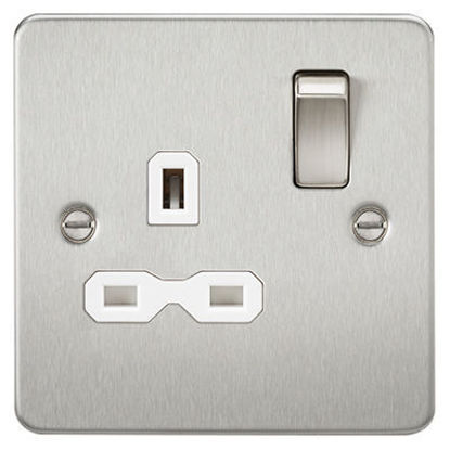 Picture of Flat Plate 13A 1G DP Switched Socket - Brushed Chrome with White Insert