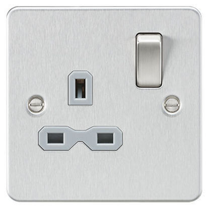 Picture of Flat Plate 13A 1G DP Switched Socket - Brushed Chrome with Grey Insert