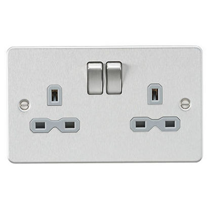 Picture of Flat Plate 13A 2G DP Switched Socket - Brushed Chrome with Grey Insert