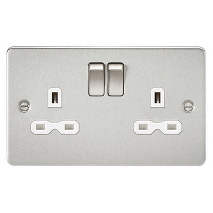 Picture of Flat Plate 13A 2G DP Switched Socket - Brushed Chrome with White Insert