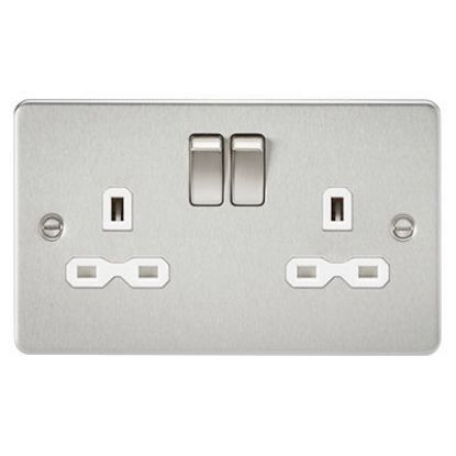 Picture of Flat Plate 13A 2G DP Switched Socket - Brushed Chrome with White Insert