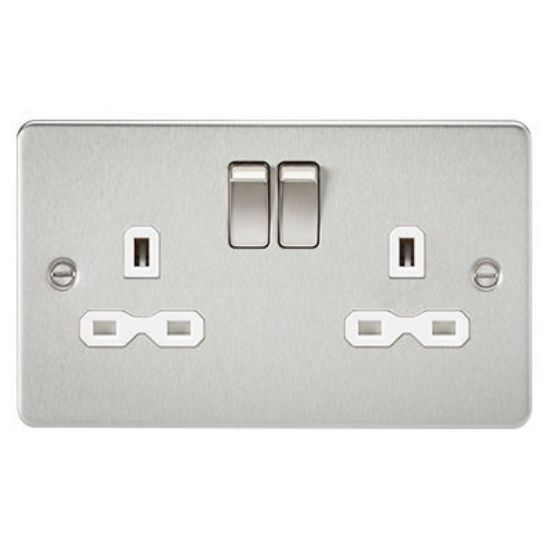 Picture of Flat Plate 13A 2G DP Switched Socket - Brushed Chrome with White Insert