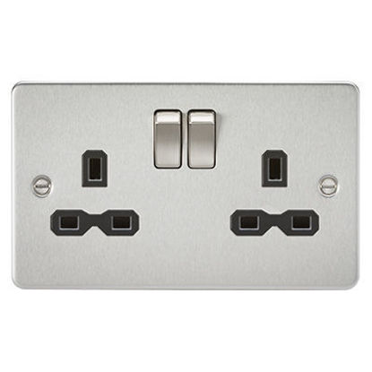 Picture of Flat Plate 13A 2G DP Switched Socket - Brushed Chrome with Black Insert