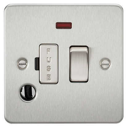 Picture of Flat Plate 13A Switched Fused Spur Unit with Neon and Flex Outlet - Brushed Chrome