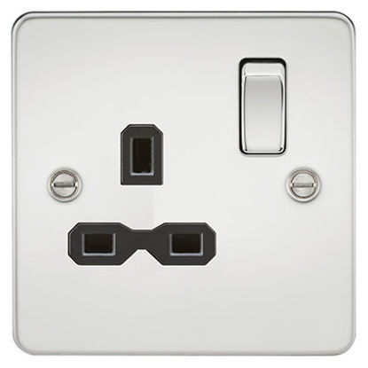 Picture of Flat Plate 13A 1G DP Switched Socket - Polished Chrome with Black Insert