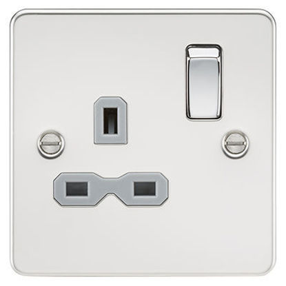 Picture of Flat Plate 13A 1G DP Switched Socket - Polished Chrome with Grey Insert