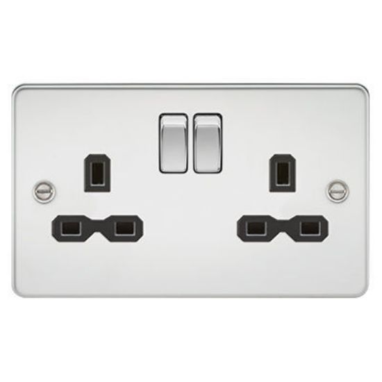 Picture of Flat Plate 13A 2G DP Switched Socket - Polished Chrome with Black Insert