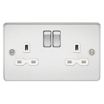 Picture of Flat Plate 13A 2G DP Switched Socket - Polished Chrome with White Insert