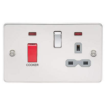 Picture of Flat Plate 45A DP Switch and 13A Switched Socket with Neon - Polished Chrome with Grey Insert