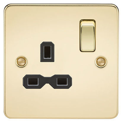 Picture of Flat Plate 13A 1G DP Switched Socket - Polished Brass with Black Insert