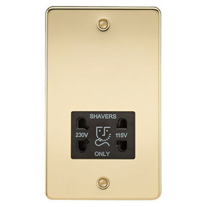Picture of Flat Plate 115/230V Dual Voltage Shaver Socket - Polished Brass with Black Insert