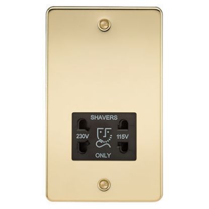 Picture of Flat Plate 115/230V Dual Voltage Shaver Socket - Polished Brass with Black Insert