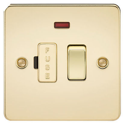 Picture of Flat Plate 13A Switched Fused Spur Unit with Neon - Polished Brass
