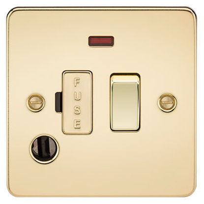 Picture of Flat Plate 13A Switched Fused Spur Unit with Neon and Flex Outlet -Polished Brass