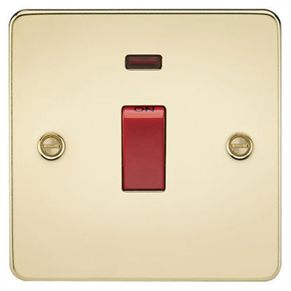 Picture of Flat Plate 45A 1G DP Switch with Neon - Polished Brass