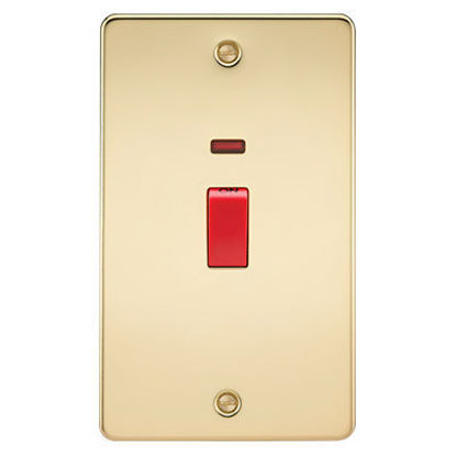 Picture of Flat Plate 45A 2G DP Switch with Neon - Polished Brass