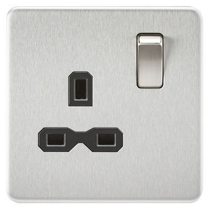 Picture of Screwless 13A 1G DP switched Socket - Brushed Chrome with black insert