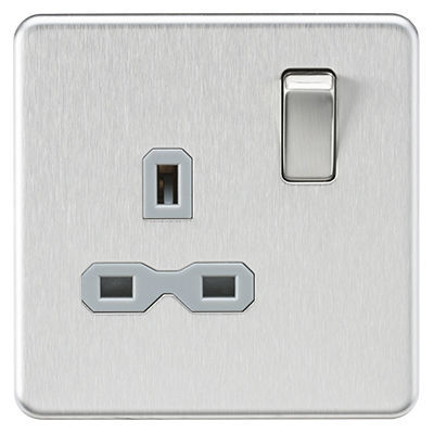 Double Screwless Plug Socket In Brushed Steel With Black Inserts