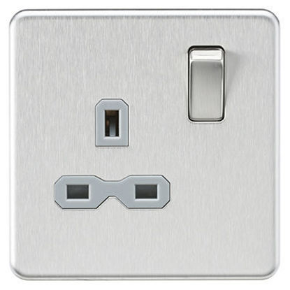 Picture of Screwless 13A 1G DP switched Socket - Brushed Chrome with grey Insert