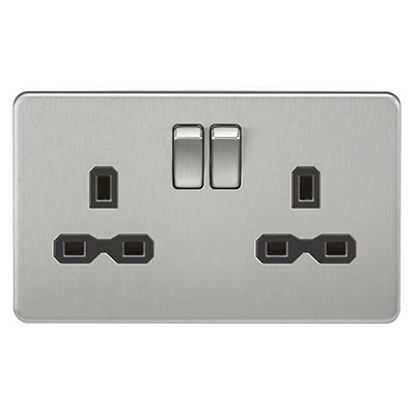 Picture of Screwless 13A 2G DP switched socket - brushed chrome with black insert