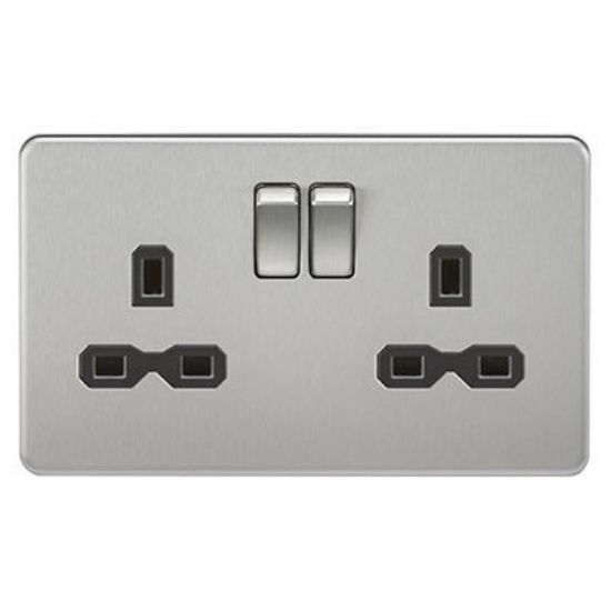 Picture of Screwless 13A 2G DP switched socket - brushed chrome with black insert