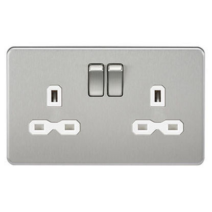Picture of Screwless 13A 2G DP switched socket - brushed chrome with white insert