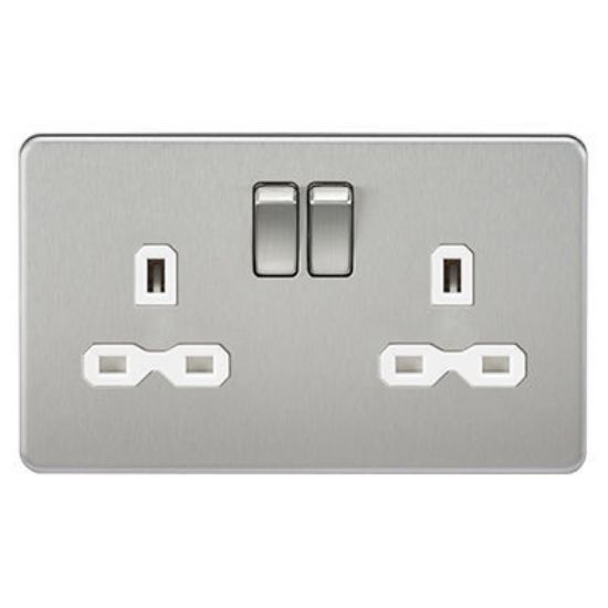 Picture of Screwless 13A 2G DP switched socket - brushed chrome with white insert