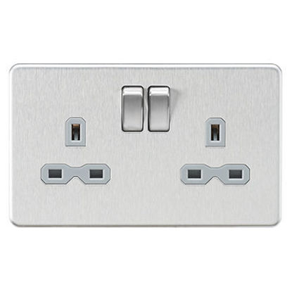 Picture of Screwless 13A 2G DP switched socket - Brushed chrome with grey insert