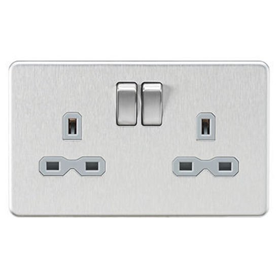 Picture of Screwless 13A 2G DP switched socket - Brushed chrome with grey insert