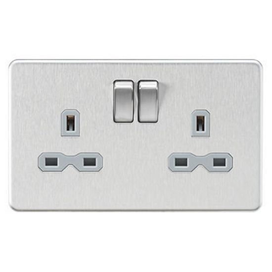 Picture of Screwless 13A 2G DP switched socket - Brushed chrome with grey insert