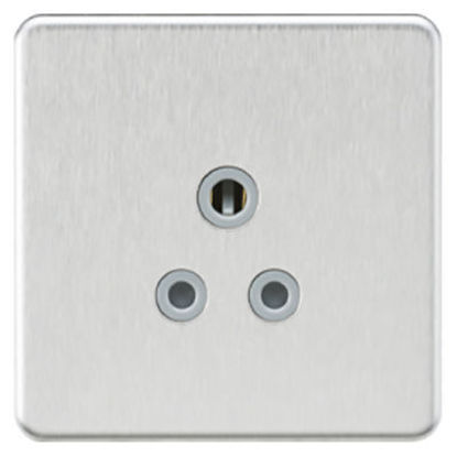 Picture of Screwless 5A Unswitched Round Socket - Brushed Chrome with Grey Insert