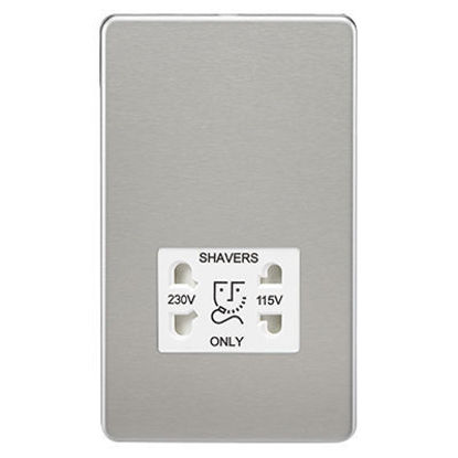 Picture of Screwless 115V/230V Dual Voltage Shaver Socket - Brushed Chrome with White Insert