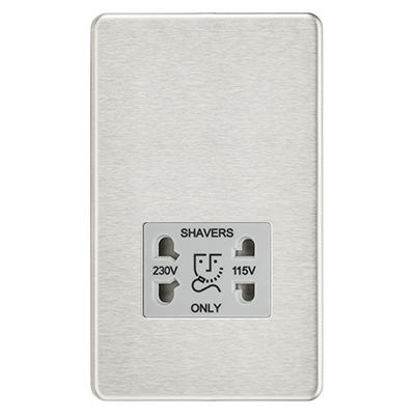 Picture of Screwless 115/230V Dual Voltage Shaver Socket - Brushed Chrome with Grey Insert