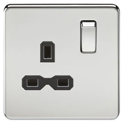 Picture of Screwless 13A 1G DP switched socket - polished chrome with black insert